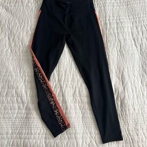 Marika Black Leggings with Coral & Leopard Print Detail